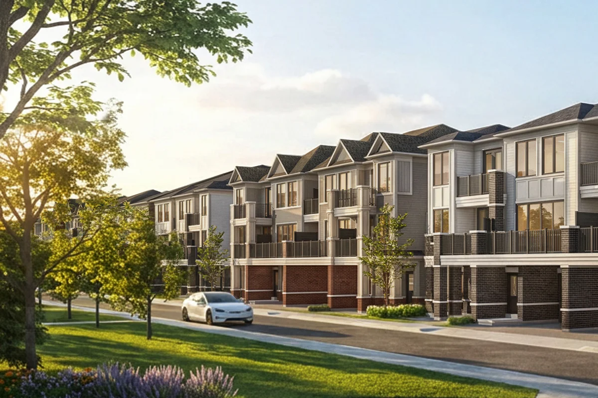 The Valleys of Thornhill — freehold townhomes streetscape rendering
